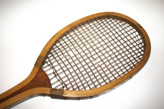 Vintage/antique wooden tennis racket with cork inlaid grip,  England c 1905 - 1910 2