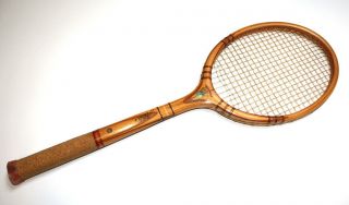 Vintage Wooden Tennis Racket With Cork Grip,  Artis Czechoslovakia C 1946