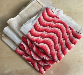 Vtg Set Of 4 Bargello Needlepoint Chair Covers Pinks Reds Finished 20x17.  5x16.  5