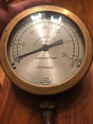 Antique Acme Gauge And Instrument Co.  Brass Hydraulic Gauge Roselle Nj Steampunk