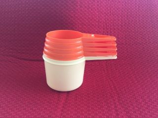 Vintage Tupperware Orange And Beige Measuring Cups - Qty Of 5