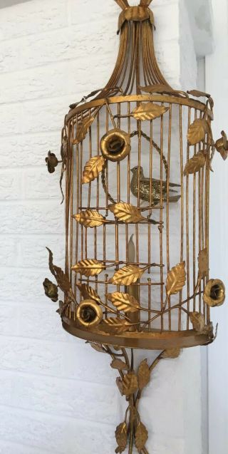 Vintage Italian Gilt Tole Bird Cage Lamp Sconce Wall Decor Hollywood Regency