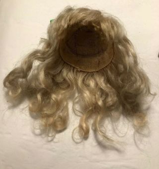Antique German Light Blonde Mohair Doll Wig W/silk Bow
