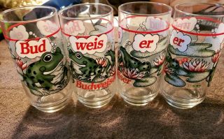 Vintage Budweiser King Of Beers Set Of 4 Bud Weis Er 1995 Frog Glasses