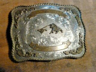 Vintage Calf Roping Trophy Belt Buckle,  Blank,  4 1/4 W X 3 3/8 Tall