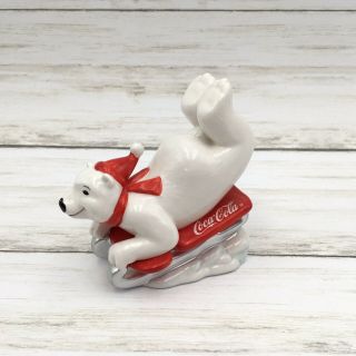1995 Enesco Coca - Cola Polar Bear Always Sledding Ceramic Figurine 157937