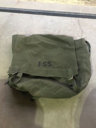 Fss Vintage Us Forest Service Green Canvas Field Bag Backpack Ruck Sack
