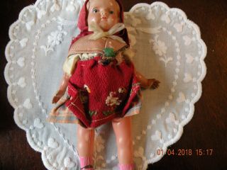Vintage Celluloid Strung Doll With Clothing - 7 " - Munich Germany