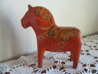 Vintage Old Folk Art Swedish Dala Wood Horse 8 " Signed
