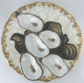 Gorgeous Antique Haviland Limoges Turkey Oyster Plate / Dish Heavy Brused Gold
