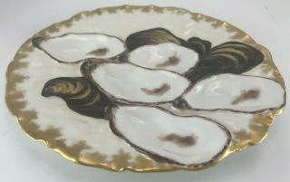 Gorgeous Antique Haviland Limoges Turkey Oyster Plate / Dish Heavy Brused Gold 3