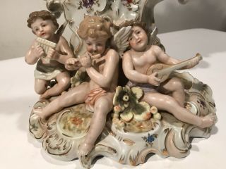 Antique 18” Tall Meissen Porcelain Beveled Mirror With Cherubs & Flowers German 2