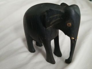 Vintage Elephant Figurine Ebony Wood Hand Carved