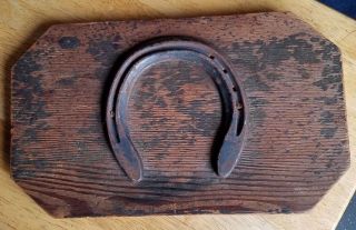 Lucky Horseshoe Mounted On Thick Wood Plaque.  Vintage Folk Art Ready To Go.