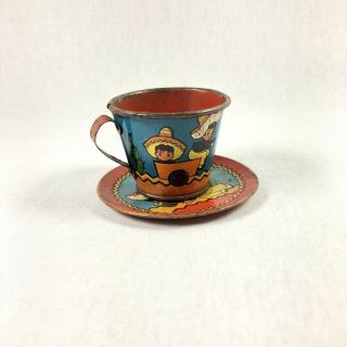 1940s Ohio Art 80 Mexican Boy Child’s Tin Tea Cup And Saucer