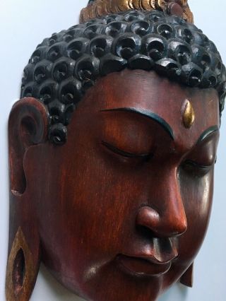 Buddha Mask Hand Carved Dark Wood Balinese Indonesian Asian Wall Art Home Decor 3