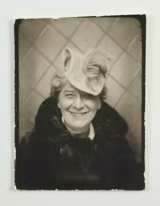 Vintage Photobooth Photo Woman Wearing Fascinator Hat