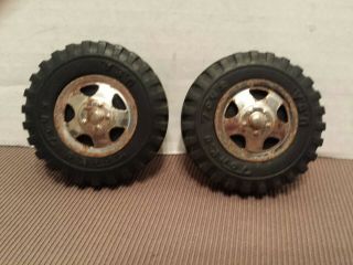 Vintage Tonka Truck Parts 2 Tires Hub Caps 2 3/8 In Diameter Parts