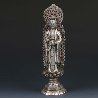 Vintage Oriental Chinese Silver Copper Hand - Carved Buddha Statue