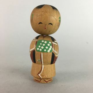 Japanese Kokeshi Doll Vtg Wood Carving Figurine Kimono Smile Boy Child Kf173