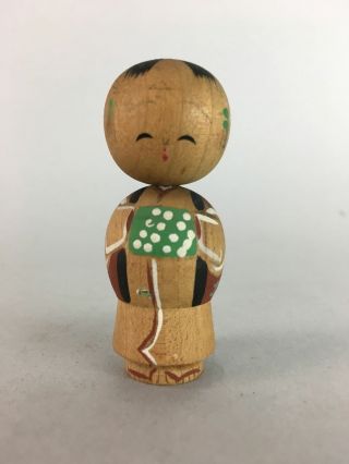 Japanese Kokeshi Doll Vtg Wood Carving Figurine Kimono Smile Boy Child KF173 2