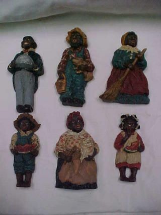 6 June Mckenna Black Folk Art Figures 1982 1986 Man W/ Pig Butler Woman W/ Broom