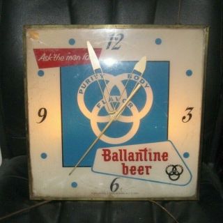Vintage Ballantine Beer Advertisement Lighted Sign Clock - Clock Does Not Work