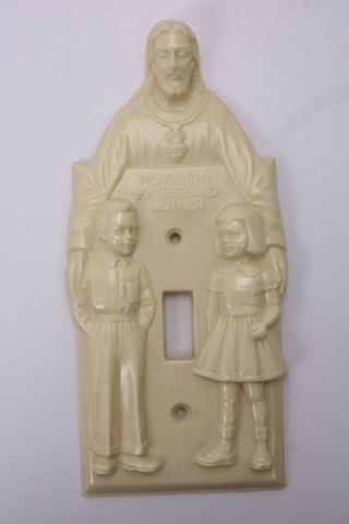 Hartland Plastic Honor Thy Father And Mother Wall Light Switch Cover Vtg Antique