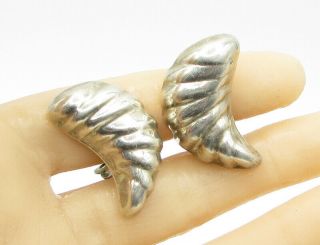 Mexico 925 Sterling Silver - Vintage Croissant Style Clip On Earrings - E1196