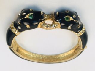 Ciner Vintage Gold Plated Black Enamel Rhinestone Panther Bracelet