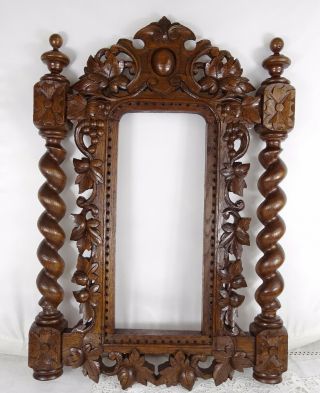 Antique French Hand Carved Oak Wood Openwork Panel - Black Forest Frame Mirror