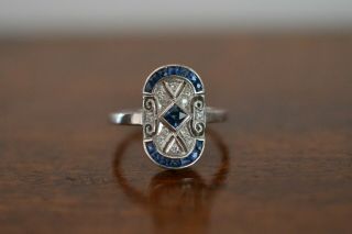 Antique Art Deco 18k White Gold Sapphire And Diamond Engagement Ring 3.  6 Gr
