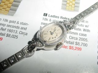 Vintage 1960s Lecoultre 14k Solid White Gold Diamond Ladies Watch