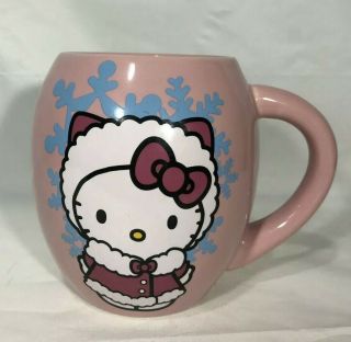 Hello Kitty Double - Sided Oval Barrel Coffee Mug Cup Pink Blue Snowflake