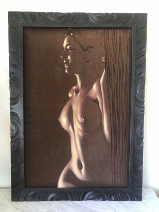 Vintage Nude Woman Black Velvet Painting Signed 41.  5x29.  5