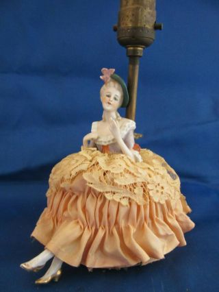 Antique German Bisque Porcelain Half Doll Boudoir Lamp