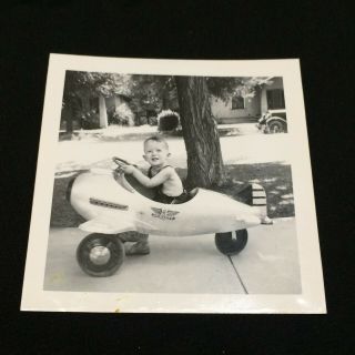 Little Boy In Pursuit Pedal Plane Car Vtg Toy Snapshot Photo 1950s So Cute 2