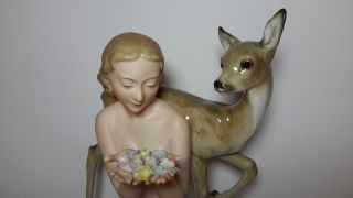 Hutschenreuther Selb Porcelain Figurine,  Nude Lady with Fawn Carl Werner Lorenz 2