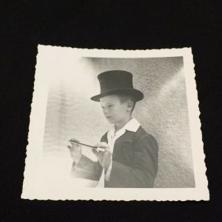 Little Boy Magician Top Hat Vtg Snapshot Photo 1950s Dress Up,  Halloween Costume
