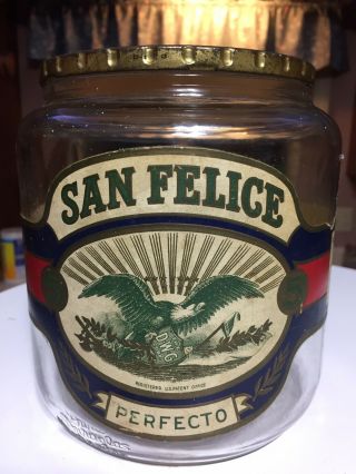 Vintage San Felice Cigar Tobacco Humi Jar Humidor Paper Label Tin Lid