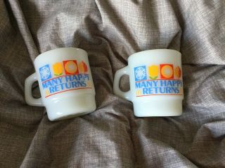 Vintage 1982 Mcdonald’s “many Happy Returns” White Milk Glass Coffee Mugs