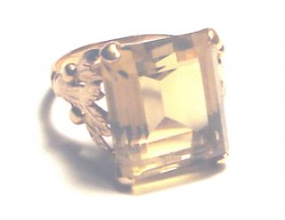 Art Deco Vintage 14k Gold 5 Ct Emerald Cut Citrine Ring Leaf Design 5.  43 Gr Sz 5
