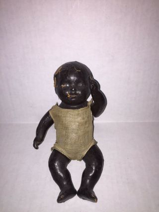 Doll Vintage Antique Bisque Porcelain Jointed Black Americana Baby Doll