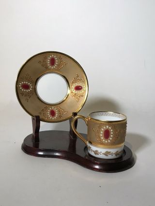 Raynaud Limoges Hand Painted Jeweled Coffee Cup And Saucer
