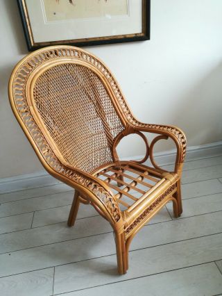 Vintage Retro Mid Century Bamboo And Cane Bedroom Lounge Nursing Chair
