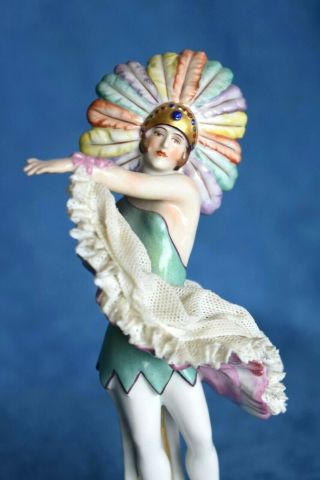 Antique MULLER VOLKSTEDT Dresden Lace Art Deco FLAPPER Dancer Half Doll Related 2