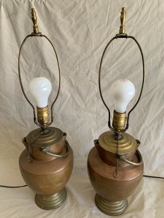 Large Pair Vintage Hand Hammered Copper Jug/Pitcher Table Lamps - 2