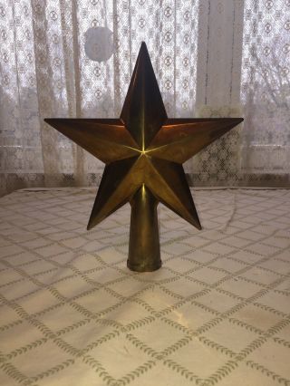 Large 11” Vintage Christmas Tree Brass Star Topper Gold