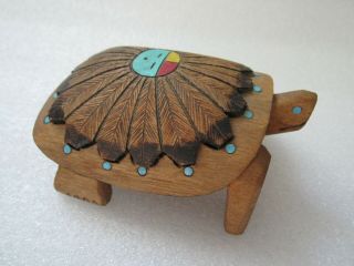 Vintage Native American Indian Roberick Quani Zuni Fetish Turtle Wood Carving