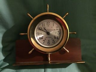 Vintage Seth Thomas Helmsman Nautical Ships Bell Clock Made In Usa & Wood Base